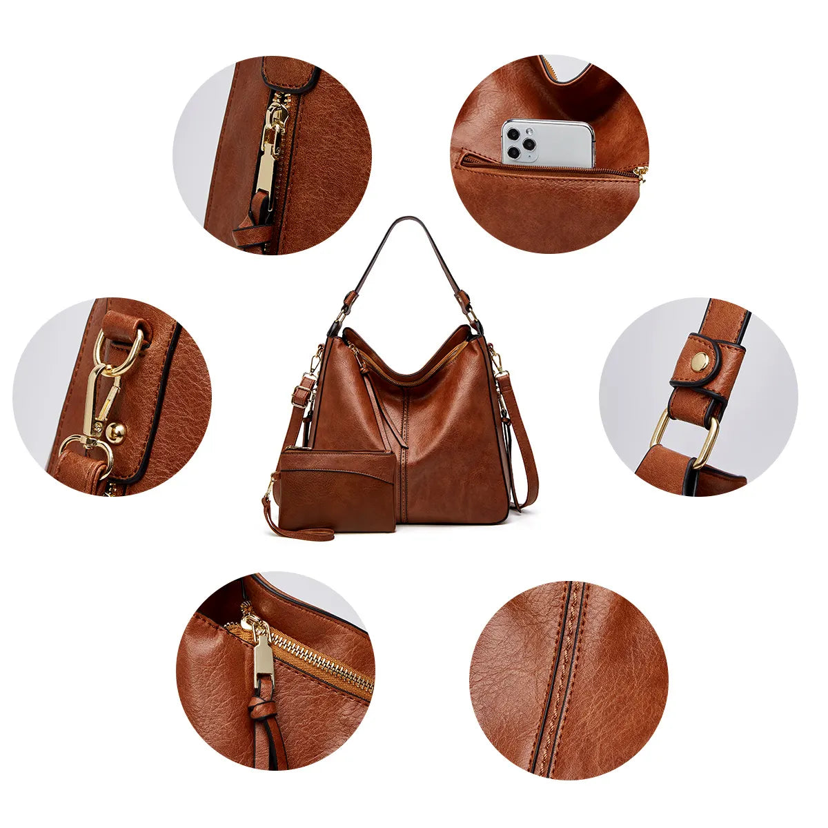 Set de 3 bolsos Hobo de cuero de lujo