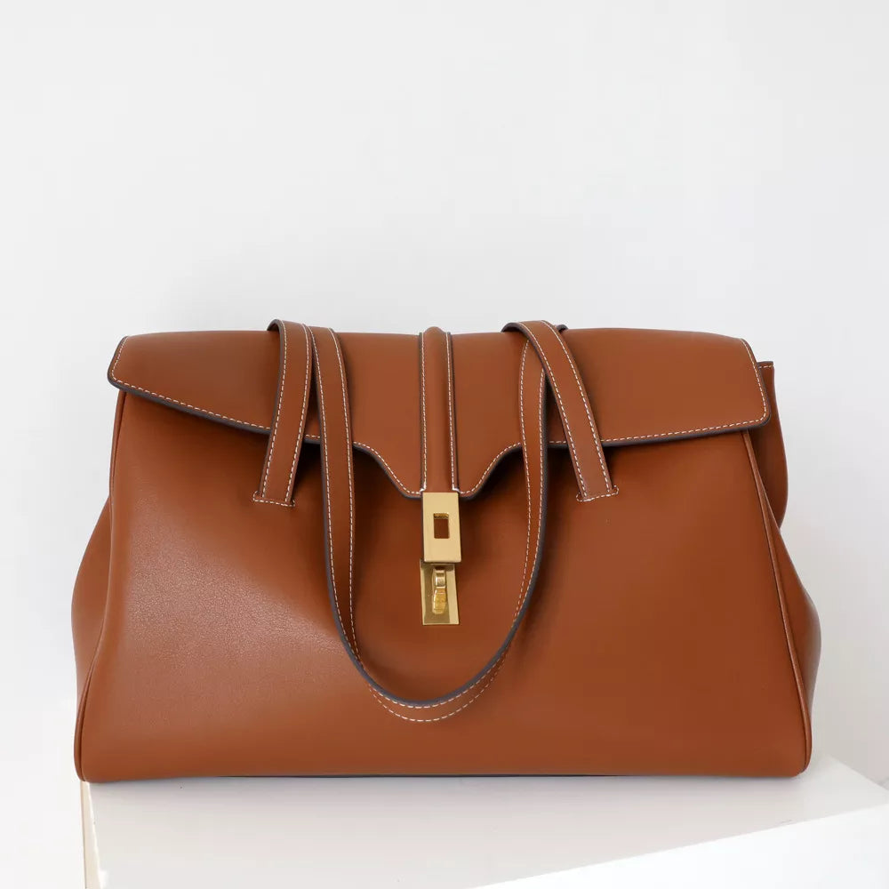 Lila Tragetasche aus echtem Leder